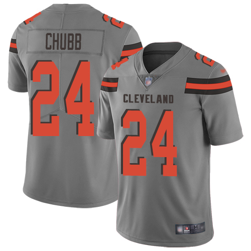 Cleveland Browns Nick Chubb Men Gray Limited Jersey #24 NFL Football Inverted Legend
